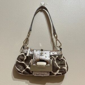 Guess Vintage Y2K Gold Giraffe Wristlet Mini Purse Bag Brown and Tan